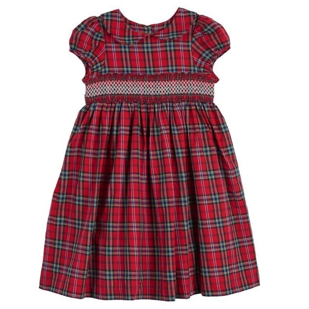 PASTOURELLE by PIPPA & JULIE EUC Smocked Christmas Plaid Peter Pan Collar Dress